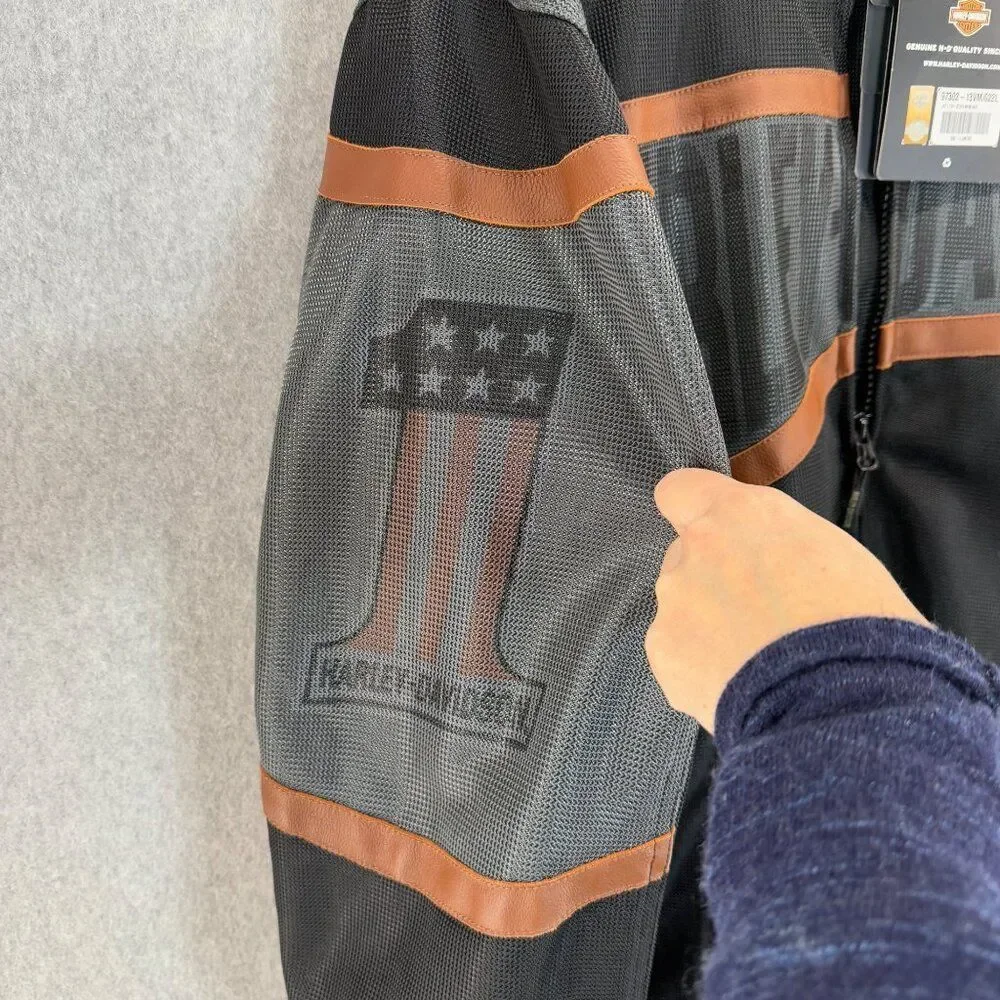 Harley Davidson NWT XXL Mesh Tri-State Jacket Leather Stripe USA 1 Logo‎ Riding